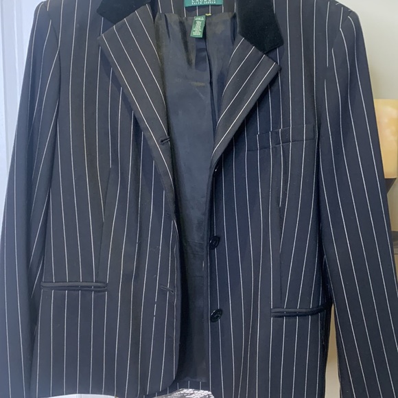 Used Lauren RL 2 Pc Black Pinstripe Pant Suit, 16 - Picture 6 of 13